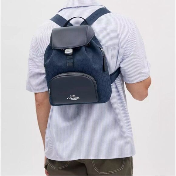 NWT COACH Pace Large Backpack In Signature Jacquard Blue Denim Silver CT812 main image 14